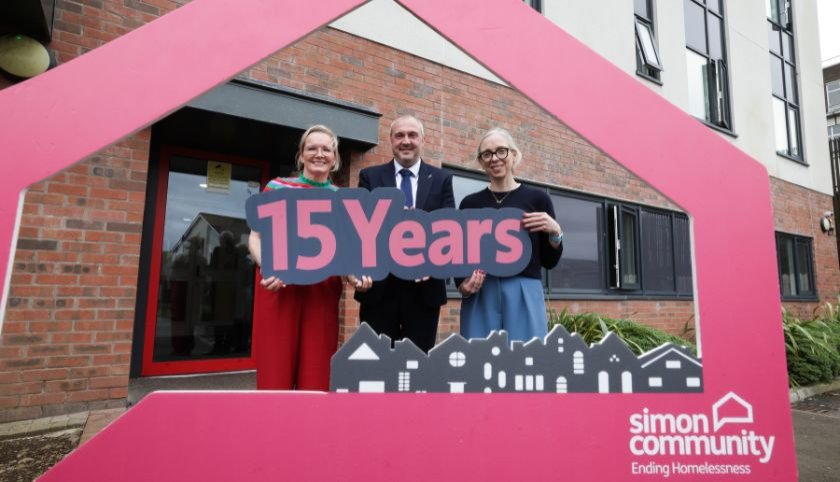 Galgorm Collection is marking 15 years of support for Simon Community, having raised £180,000 to support people experiencing homelessness over the course of the partnership. Pictured at Simon Community’s Ballymena temporary accommodation service are (left to right): Marianne McCaul, Senior Manager, Simon Community Ballymena; Colin Johnston, CEO, Galgorm Collection; and Harriett Roberts, Director of Growth & Management, Simon Community Northern Ireland.