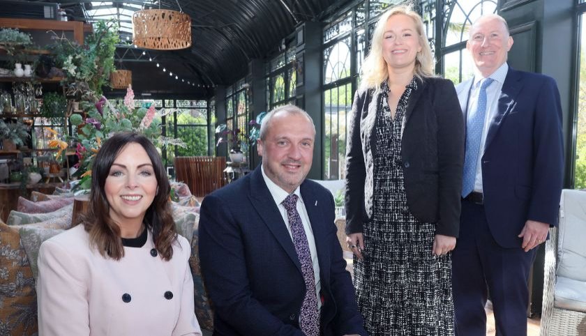L-R Rachael McGuickin, Visit Belfast Deputy CEO and Director of Business Development, Sustainability and Transformation, Colin Johnson, Galgorm Collection CEO, Lynsey Gordon, Galgorm Collection, and Visit Belfast CEO Gerry Lennon.